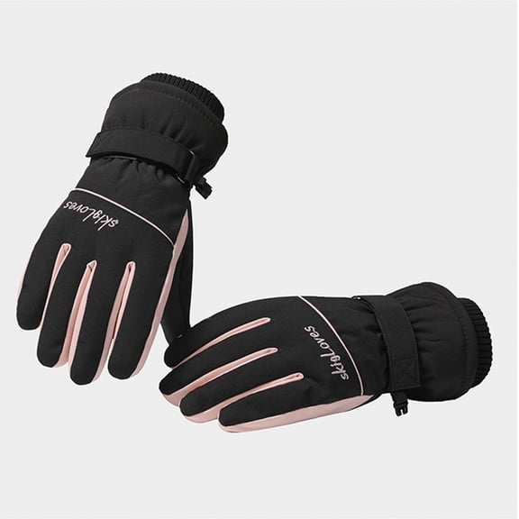 Dyfzdhu Women Ski Mittens Winter Warm Plush Thickened Windproof Waterproof Outdoor Riding Mittens Black