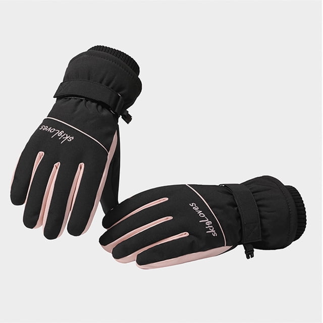 Women Ski Mittens Winter Warm Plush Thickened Windproof Waterproof Outdoor Riding Mittens