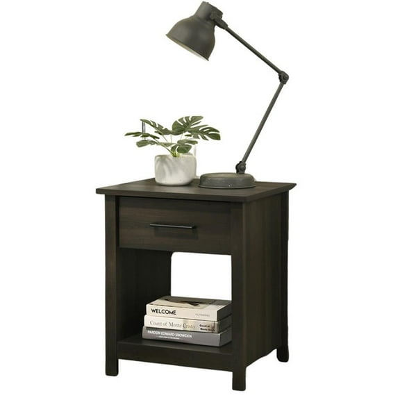 Wood Nightstand with Drawer and Open Storage Shelf Bedside Table for Bedrooms