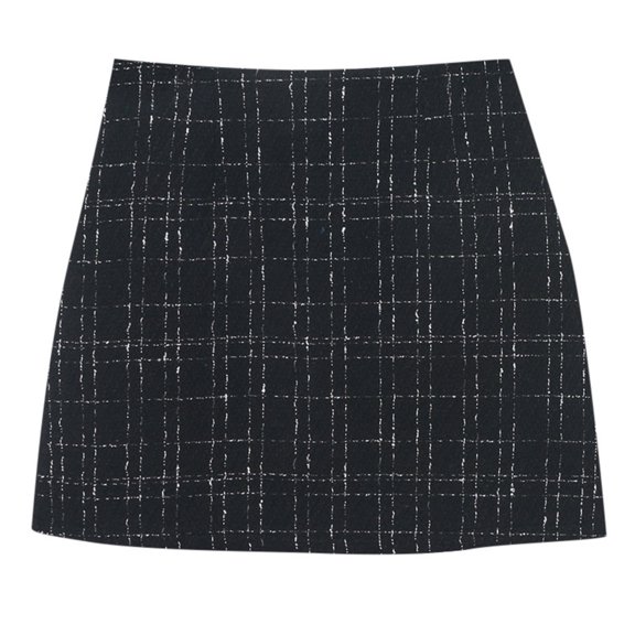 Womens Plaid Skirt Bodycon Pencil Wool Blend Mini Skirts (Black XXL)