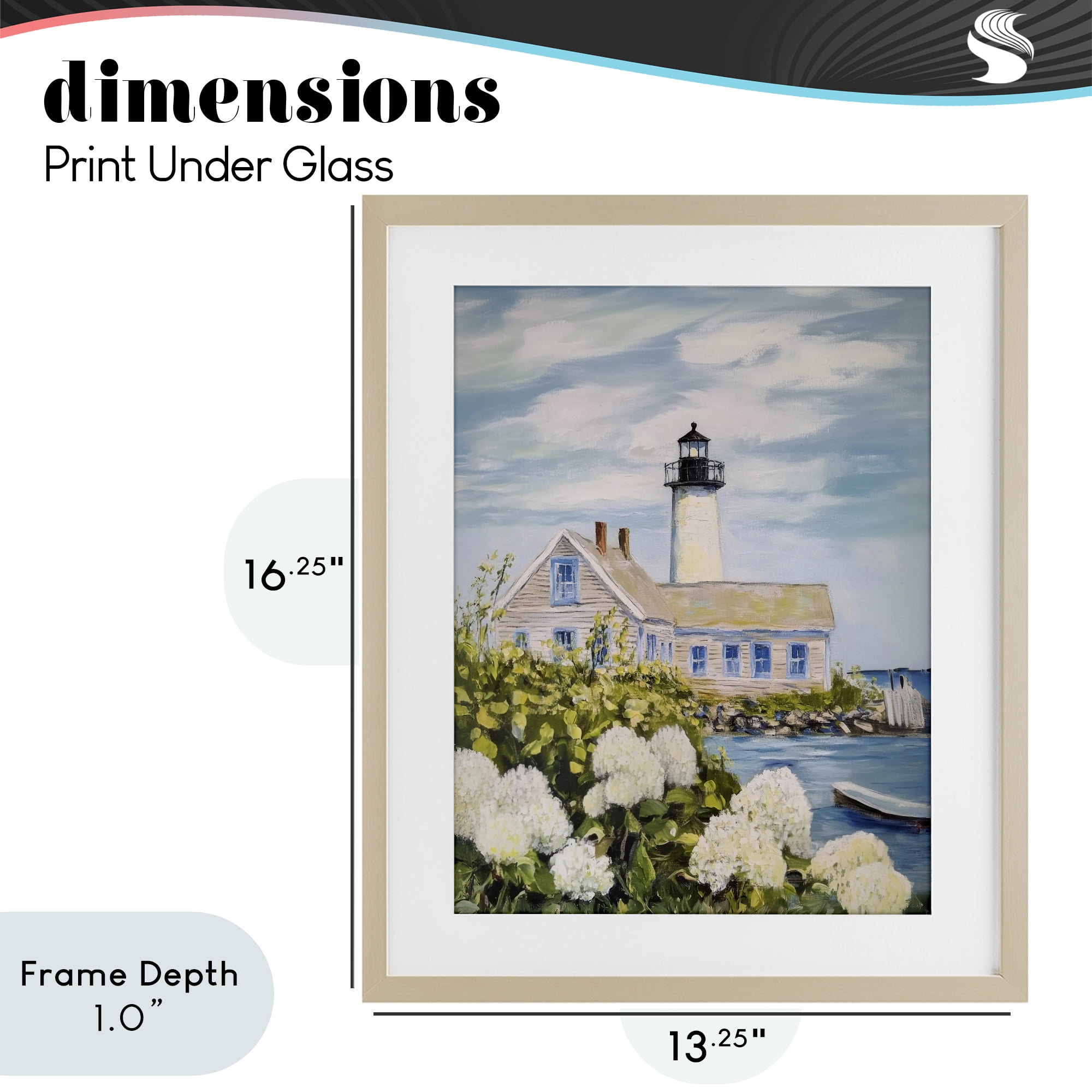 Stupell Industries Lighthouse Scenery with Hydrangeas Birch Framed Print Under Glass, design by Sisi and Seb