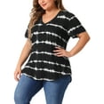 thumbnail image 4 of Agnes Orinda Women's Plus Size Blouses Casual V Neck Short Sleeve Tie Dye Summer Tops 1X Black, 4 of 6
