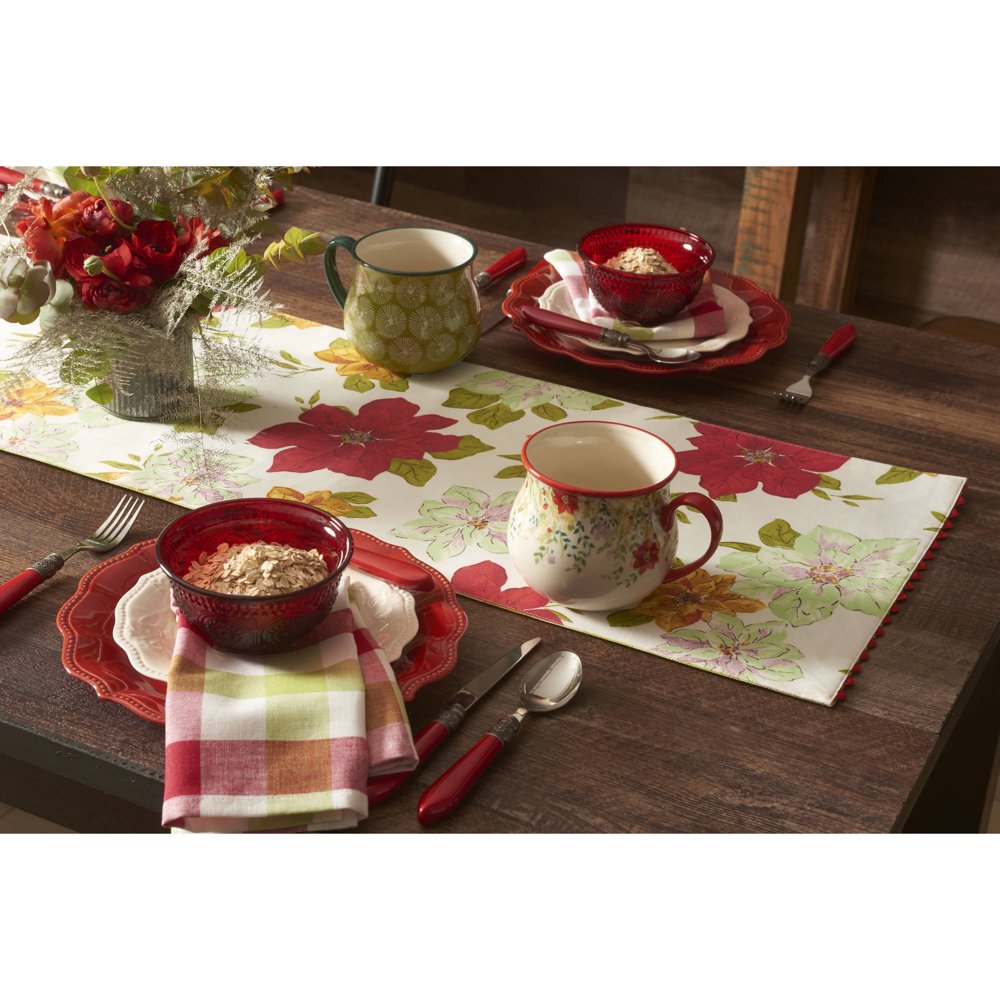 The Pioneer Woman Reversible Poinsettia Runner with Ric Rac Trim
