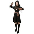 thumbnail image 2 of GTMEDT Women Medieval Retro Hooded Dress Renaissance Style Costume Gothic Hooded Robe with Waist Bag Belt Arm Guards and Knee High Socks（Black,XL), 2 of 6
