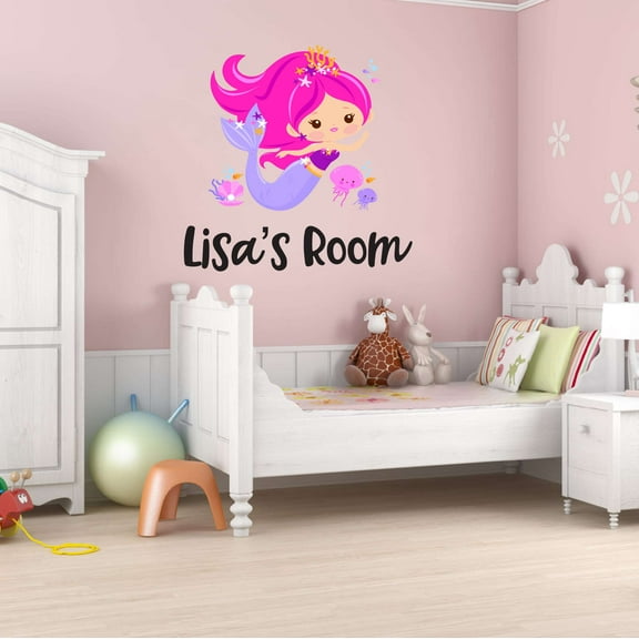 Cute Mermaid Crown Fish Urchins Seahorse Statfish Princess Fish Starfish Queen Sweet Dreams Bedtime Unicorn Lovely Dear Dream Holiday Gift Decorating Bedroom Wall Decal Sticker - Size: 30 In X 30 In