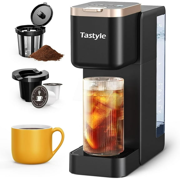 Single-cup Hot and Iced Coffee Maker with Strong Brew Capability, 40-ounce Removable Water Tank, and 6 Brew Sizes