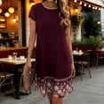 thumbnail image 2 of Mini Dresses for Women Crewneck Short Sleeve Sundress Loose Flowy Printed Vacation Party Wedding Guest Dresses S-2XL, 2 of 6