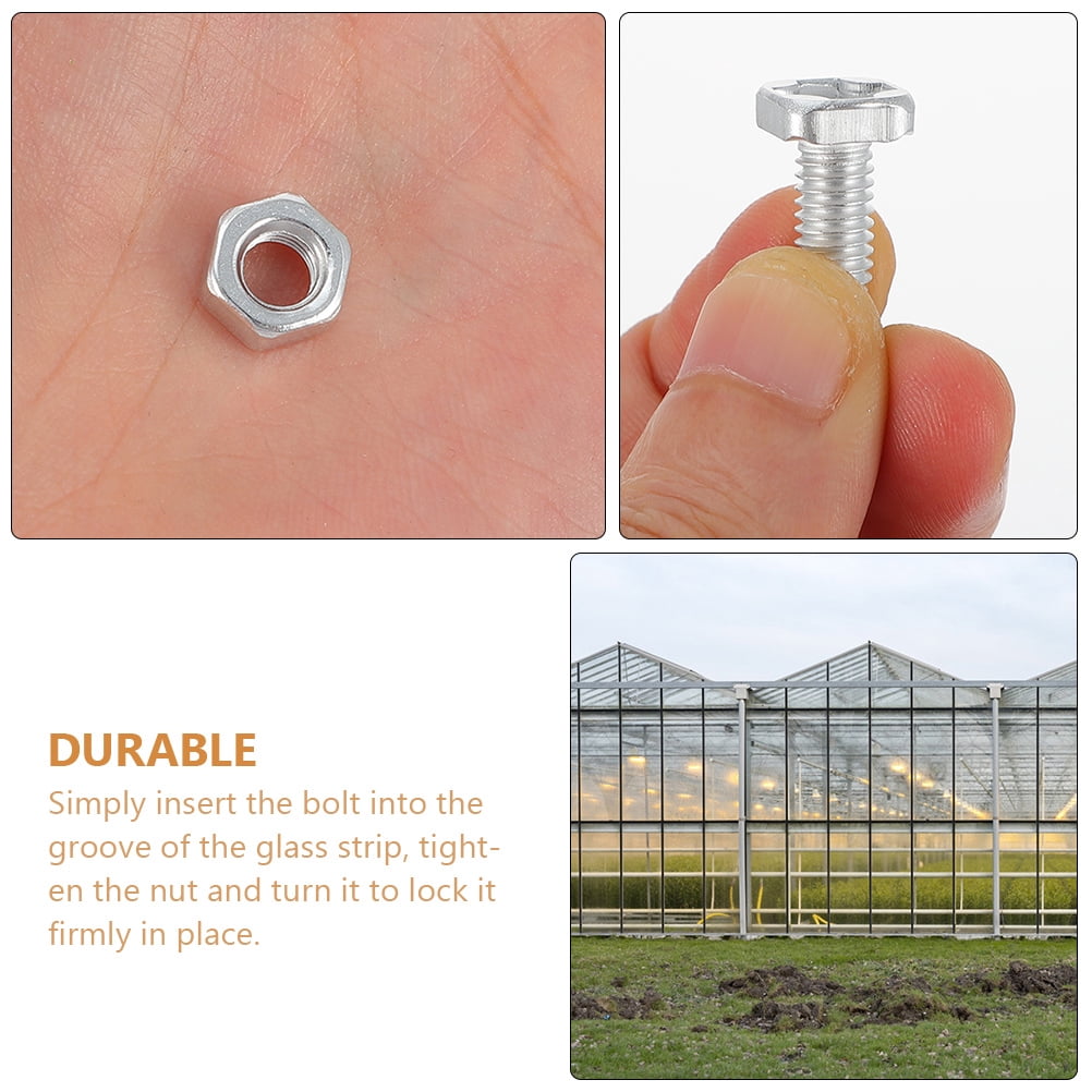 FONDOTIN 100 Sets Strengthen Panels Aluminium Greenhouse Bolts and Nuts Silver Hexagonal Nut for Greenhouse Accessories