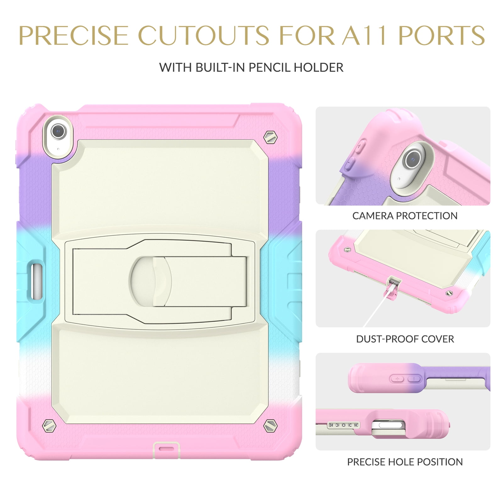 Rugged Case For Apple iPad Air 13 (2024) – 3-Layer Protection Shockproof Stand Cover with Screen Protector, Adjustable Stand, Shoulder Strap, & Pencil Holder -- Colorful Pink