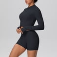 thumbnail image 4 of YueHuiYing Women's Two-Piece Sports Set: Compression Quick-Dry Long-Sleeve Zipper Jacket and Shorts - Energetic Yoga Activewear, 4 of 5