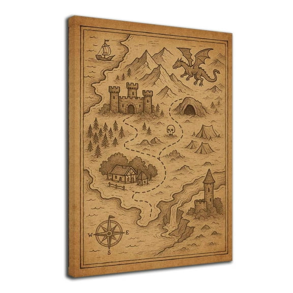 Adventure Map Canvas Prints Wall Art Décor Fantasy Posters Picture for Living Room Bedroom Aesthetic Wall Decoration - 8x12 inches Framed