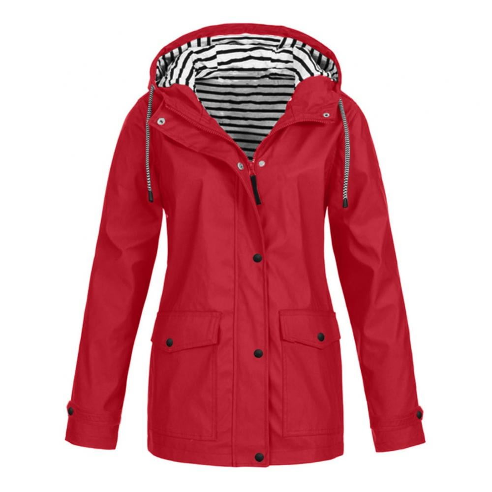 fitup:9761 Women Light Rain Jacket Waterproof Active Outdoor Trench Raincoat with Hood Lightweight Plus Size S-5xl, Women's, Red
