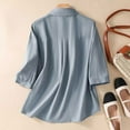 thumbnail image 4 of ZyeKqe Cotton Linen Shirts for Women 3/4 Sleeve Tops Collared V Neck Dressy Casual Blouses Embroidered Summer TopsM-XXL, 4 of 9