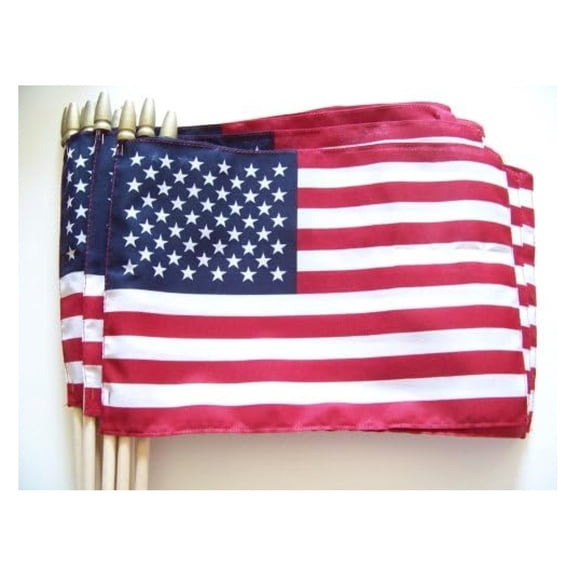 Lot of -12-8x12 Inch US American Hand Held Stick Flags Sewn Edges with Spear Tip Double Sided Made in USA