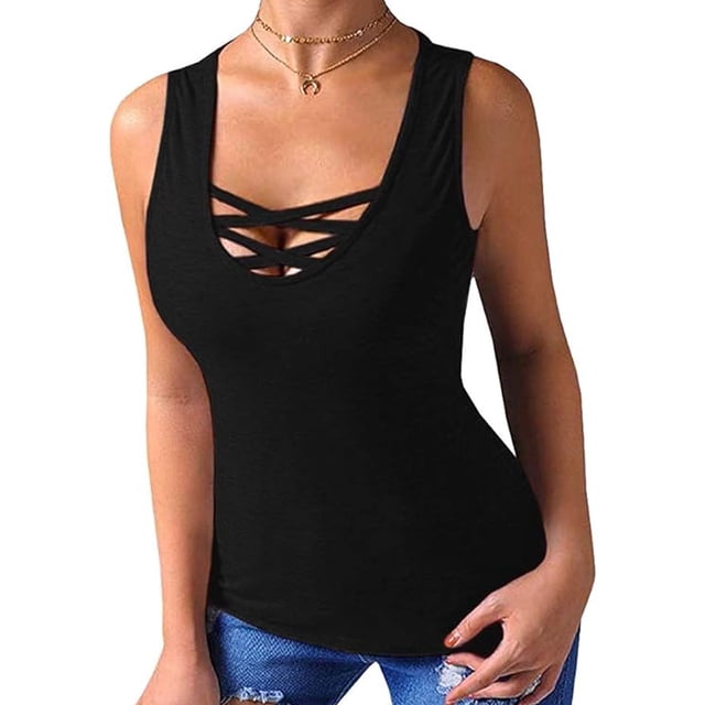Blusa básica sin mangas con cuello halter y tirantes cruzados para mujer