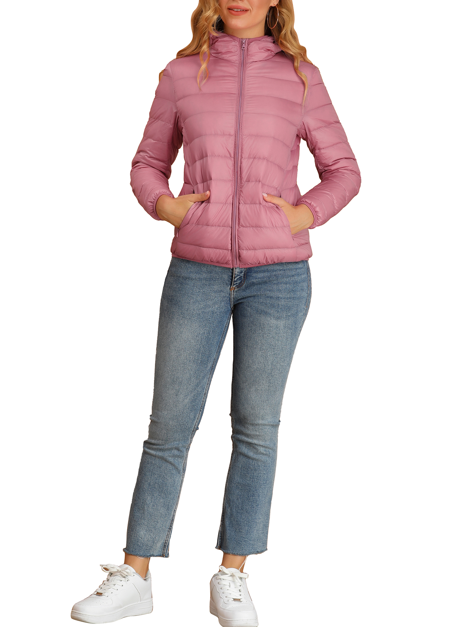 allegra k women's hooded lightweight down packable puffer jacket