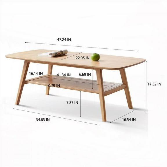 100% Solid Wood Coffee Table | Double-layer Storage | Safe & Easy to Clean