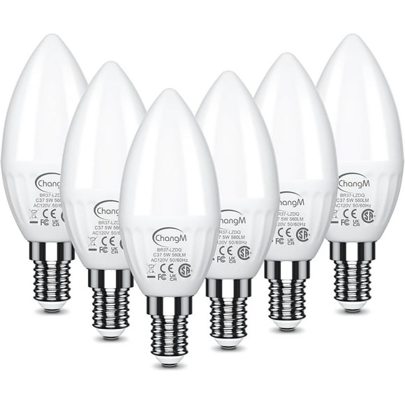 TRAHOO-E12 LED Candelabra Light Bulbs 5W,40W Equivalent, Small Base Ceiling Fan Light Bulbs, B11 Chandelier Light Bulbs, Daylight 5000K Type B Candle Bulbs, Non-Dimmable, 6 Packs