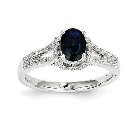 Gemstone Oval Ring - 14K White Gold Diamond & Oval Sapphire Gemstone Ring