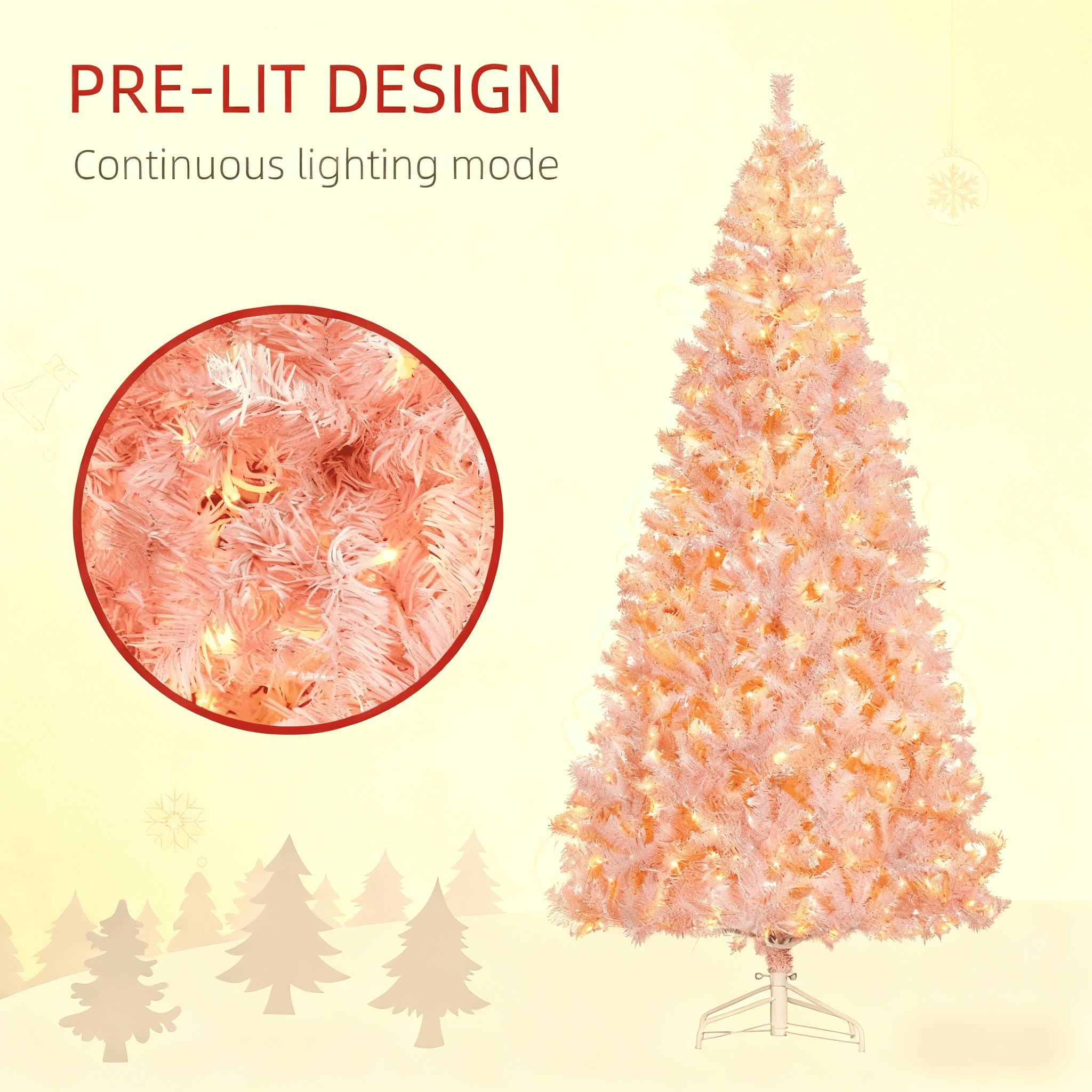 7.5ft Prelit Pink Christmas Tree 1346 Tips 500 Warm White LED Lights Metal Stand Indoor Decor
