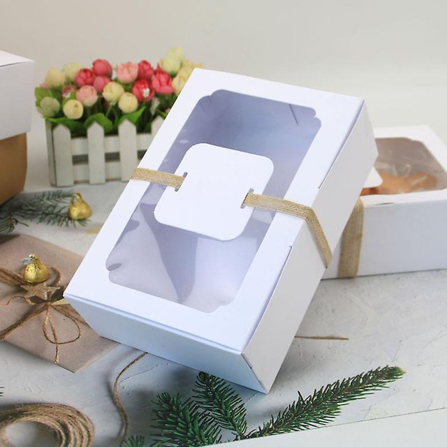 24 cajas de papel kraft para tartas, caja de regalo con ventana, cajas de cartón para tartas, con ventana transparente, para postres, tartas, pasteles, bodas, cumpleaños, color blanco