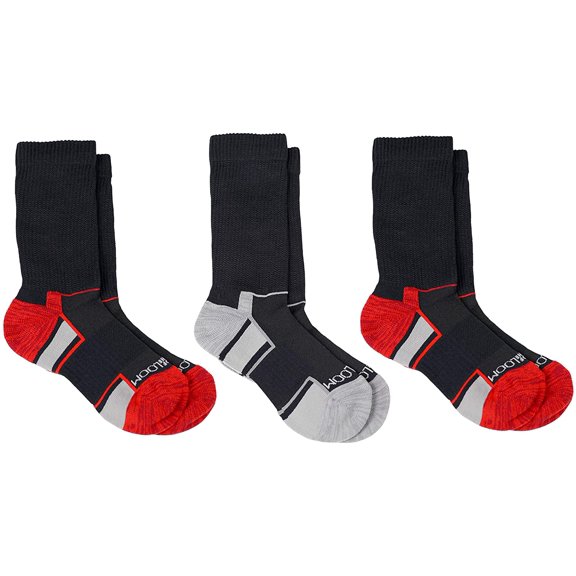 Fruit of the Loom Boy's Breathable Cooling Nylon 3 Pack Crew Socks, Medium Shoe Size: 9-2.5 Black/Red
