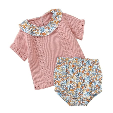 

Baby Girl Summer Outfits 12-18 Months Toddler Girls Short Sets 5/6 Newborn Infant Baby Boys Girls Summer Clothes Knit Sweater Outfits Floral Short Sleeve T Shirt Top Shorts Set Pink