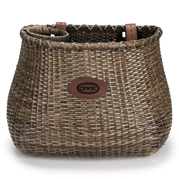 Cesta de ratán para bicicleta CXWXC hecha a mano con portavasos, color marrón oscuro