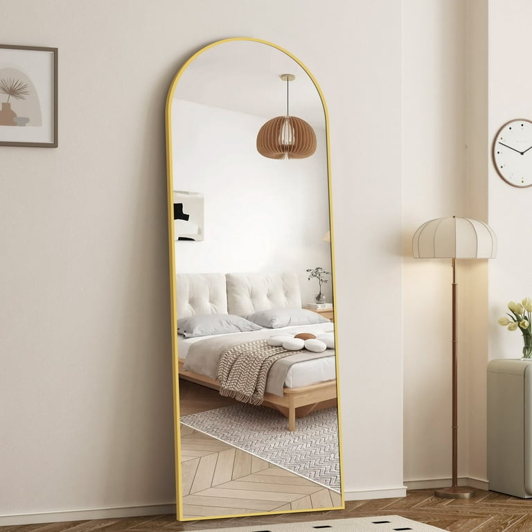 VooBang 21x64 Inch Arched Full Length Mirror - Gold Arch Floor Mirror With Stand, Wall Mountable