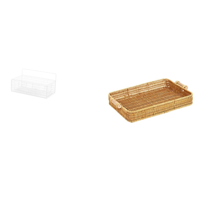 Cestas de pared tejidas flotantes para cocina, baño y sala de estar, con organizador de metal y plato para servir aperitivos.