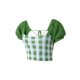 thumbnail image 2 of Sunloudy Tops cortos para mujer, cuello cuadrado, manga corta, contraste de color, estampado a cuadros, suéter, camisa de punto para damas jóvenes Sunloudy  S M L, 2 of 7
