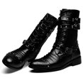 thumbnail image 3 of Santimon Men Boots Fashionable Motorcycle Boots Mid Calf Cowboy Boots Rough Black US 9, 3 of 7