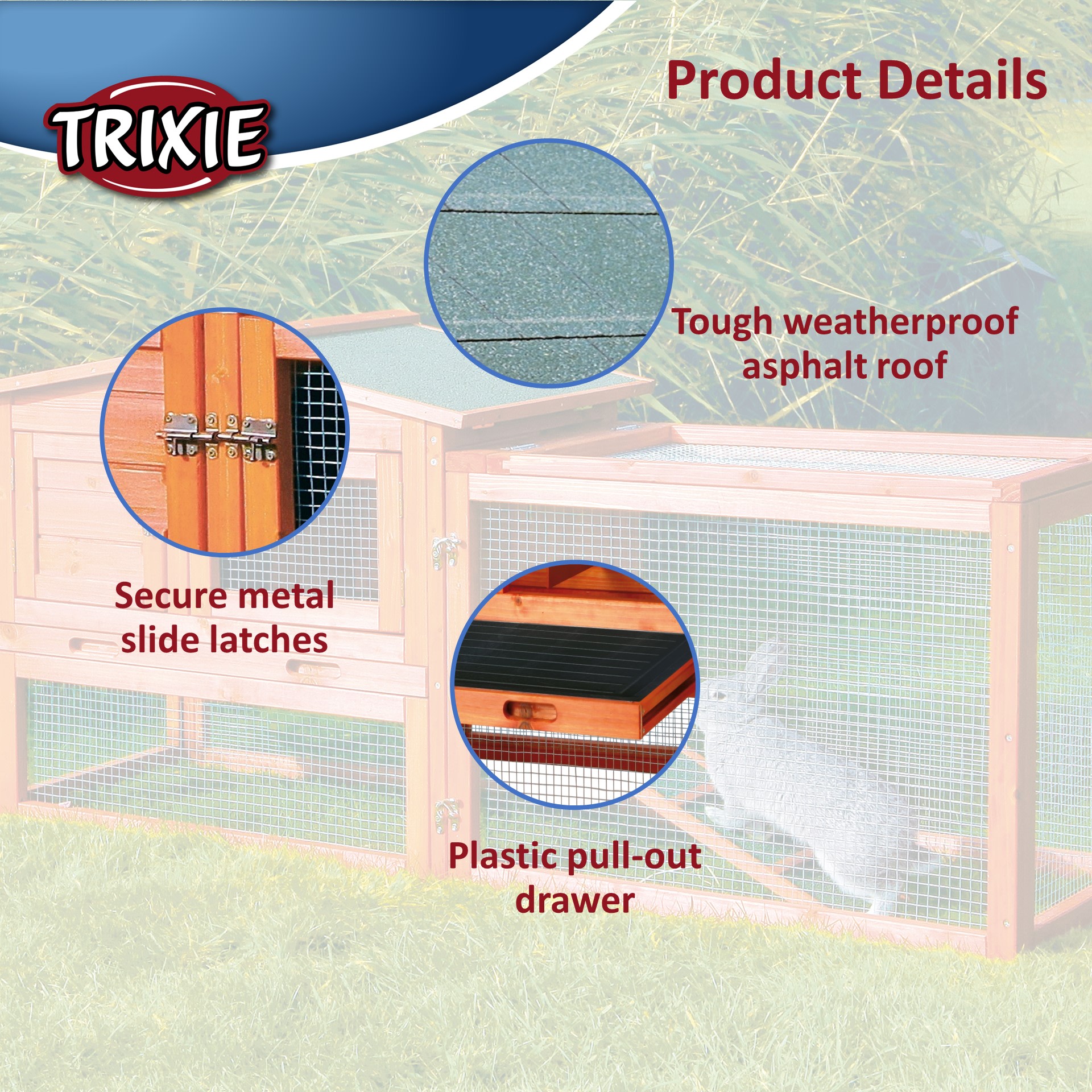 TRIXIE Weatherproof Outdoor 2-Story Wooden Small Animal Hutch, Run & Pull-Out Tray, Brown - image 3 of 6