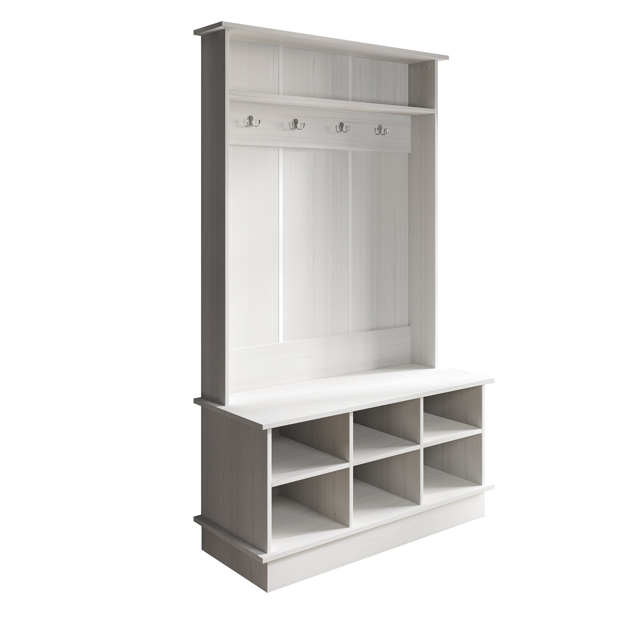 Castle Place Modern Hall Tree with Storage, Light Grey, 77 lb, 39.99 x 15.76 x 67.38 Inches