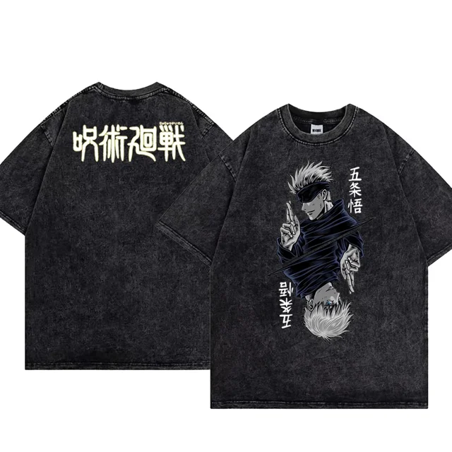 Camiseta de Anime Jujutsu Kaisen para hombre, camiseta lavada 100% algodón, camiseta transpirable con estampado informal, ropa de calle Hip Hop y2k