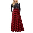 thumbnail image 1 of Qiylii Women Lady Long-sleeved Long Dress High Waist Solid Color Tops Stitching Plaid Dress, 1 of 8