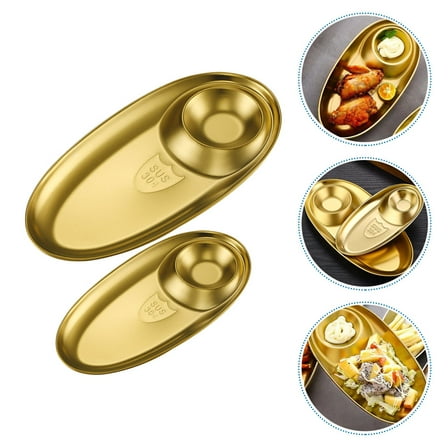 MLINS  2 Pcs Stainless Steel Snack Plate Entertaining Kitchen Golden