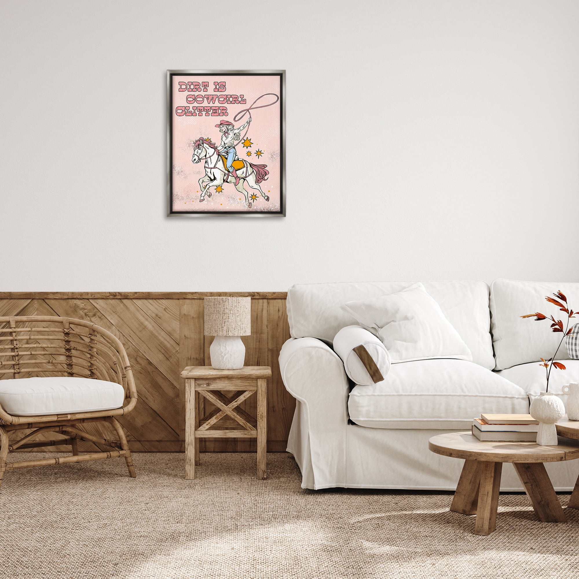 Stupell Industries Dirt Is Cowgirl Glitter Animals & Insects Painting Gray Floater Framed Canvas Art Print Wall Art, 25 x 31
