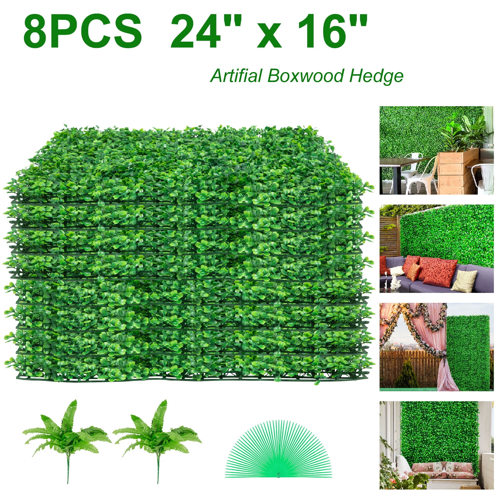 10"x10" 24"x16" Artificial UV Boxwood Mat Wall Hedge with Ties Fake Grass Fence 