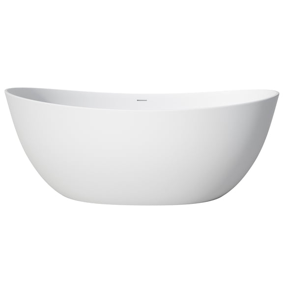 JERFIT 65 Inch Freestanding Bathtub, Deep Soak Matte White Solid Surface Tub for Bathroom