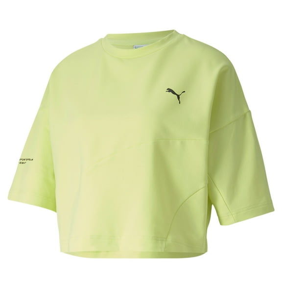 Puma Womens Evide Form Stripe Crop Tee,Sunny Lime,S