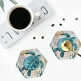 thumbnail image 4 of Naloa Watercolor Sea Turtle Leather Coasters for Drinks, Durable Drink Coasters 4 Set for Tabletop Protection, Luxurious Home Décor and Housewarming Gift ( {designName})Hexagon, 4 of 6