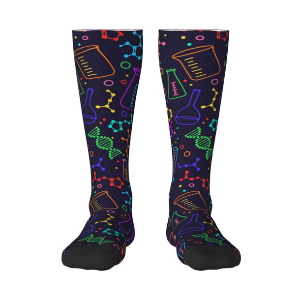 Fotbe Chemistry Science Calcetas Divertidas Estampadas para Hombre y Mujer, Calcetas de Algodón hasta la Rodilla para Caminar, Correr, Enfermería y Embarazo