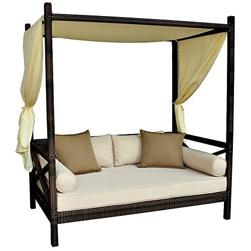 Outdoor Bali Style Sun Day Bed Cushion Lounger Sofa with Canopy and