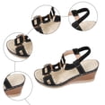 thumbnail image 5 of Rokment Women's Wedge Dressy Sandals Stylish Casual Leather Metal Buckles Platform Chunky High Heels Elastic Ankle Strap Slingback Dress Summer Shoes Black Size 6, 5 of 7