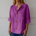 thumbnail image 2 of MIXUE Women Blouses Summer Solid Color V Neck Button Down Short Sleeve Loose Fit Casual Classic Womens Tops Sportswear,Purple,XXXL, 2 of 4