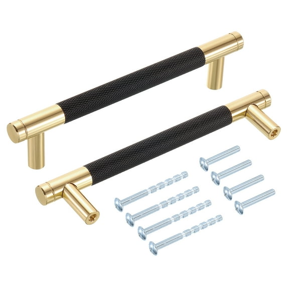 Cabinet Handles, 10Pcs 5" - Aluminum Alloy Knurled Pulls, Champagne Gold Cupboard Handles, Kitchen Hardware for Cabinets Wardrobe Drawer (Black)