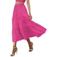 thumbnail image 2 of Women'S Casual Smock Layered Tiered Skirt High Waisted A Line Flowy Long Skirts with Pockets Rose Red S, 2 of 8