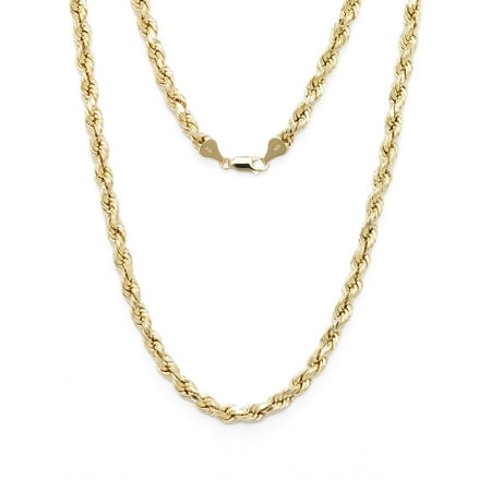 Floreo 10k Yellow Gold Diamond Cut Hollow Rope Chain Necklace with Lobster Claw Clasp for Men & Women, 2mm