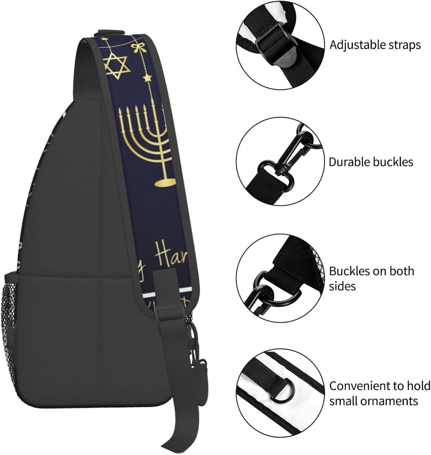 Happy Hanukkah Jewish Chanukah Holiday Sling Bag Crossbody Hiking Travel Chest Bags Backpack Shoulder Daypack for Women Men